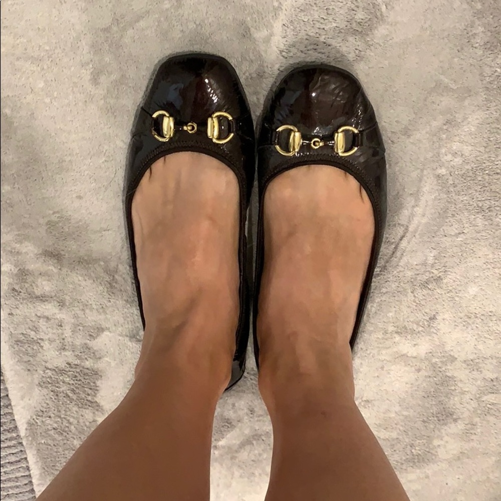 Maroon metallic patent Bass flats, Size 9
